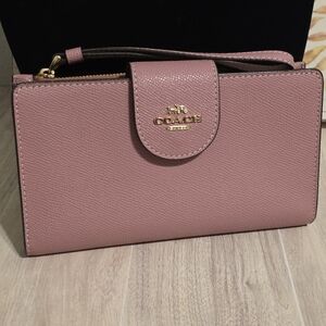 NEW Coach Phone Tech Wallet Wristlet Signature Canvas True Pink C2869
